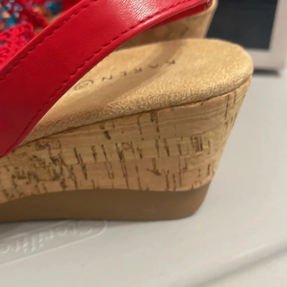 KAREN SCOTT Womens Cushioned Cork Wedge Slip On Slingback Sandal sz 8 red blue - Picture 10 of 13